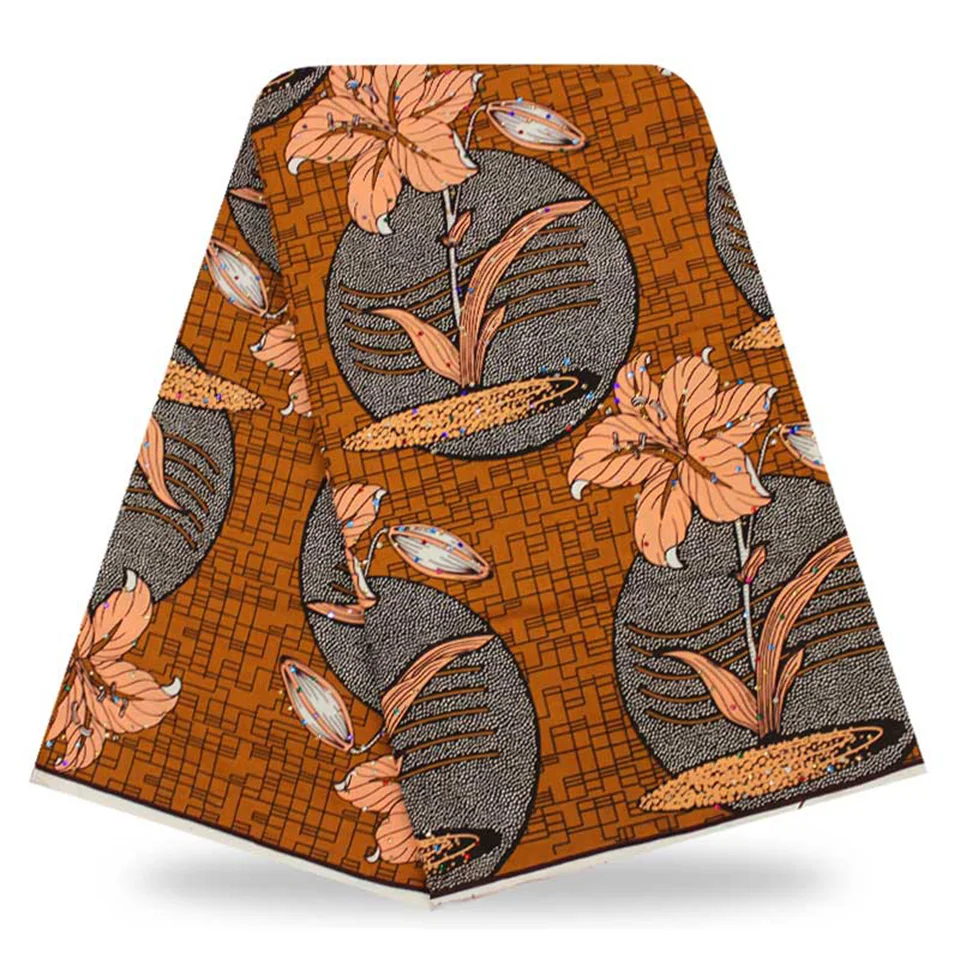 

New brown African wax fabric with stones,Embedded colorful Rhinestones Dutch wax African fabric / Kitenge 6yards YBGTZ-182