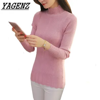 

Autumn Winter Women's Pullover Turtleneck Sweaters 2018 Korean Slim Long-sleeve Short Sweater Knit Shirt Solid color Casual Tops