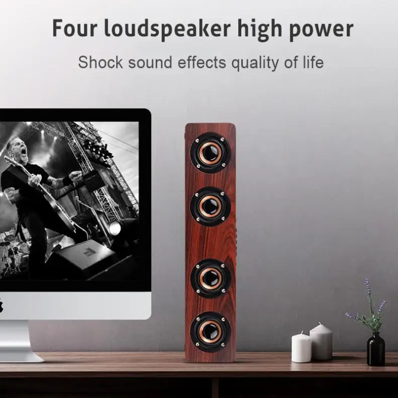 Wooden Wireless Bluetooth Speaker with TF Card Playback and AUX Wired Connection for Smartphone PC Television