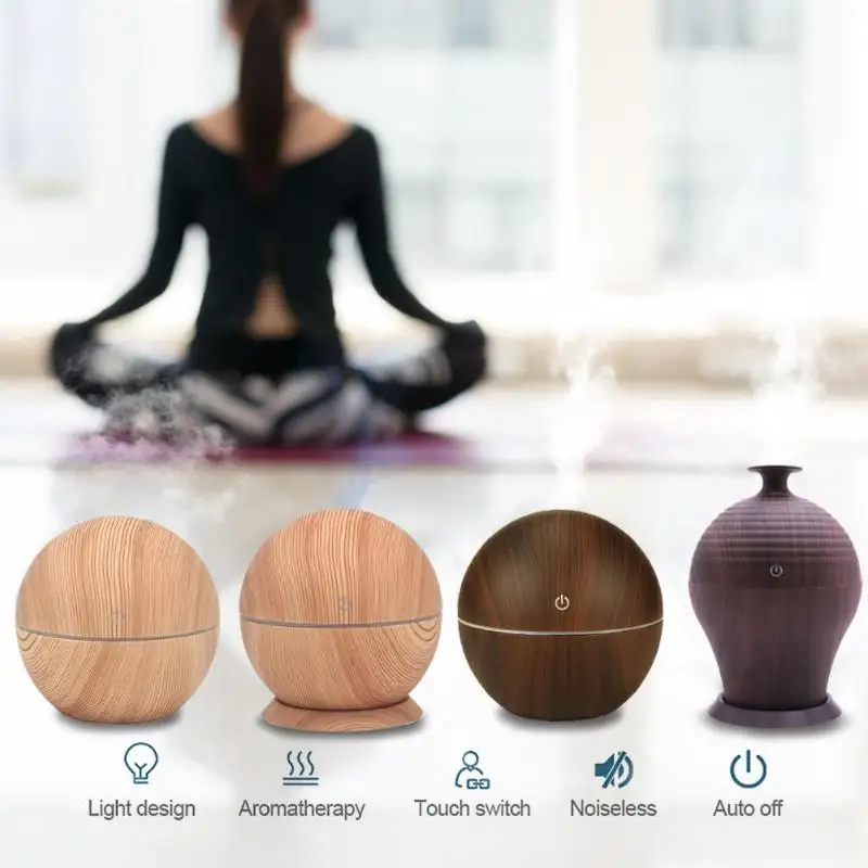 

130ml Ultrasonic Mini Aromatherapy Air Humidifier 7 Color LED Night Light Wood Grain Essential Oil Aroma Diffuser Air Purifier