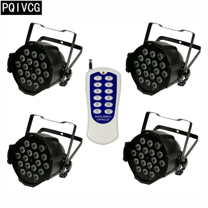 

4pcs/18X12W rgbw remote control led par light dmx512 rgbw 4in1 flat par rofessional stage disco equipment