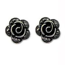 Новые из камня гематит металлические подвеска в форме цветка розы Модные женские серьги-гвоздики Серебрянные украшения в античном стиле цвет 6 пар в партии