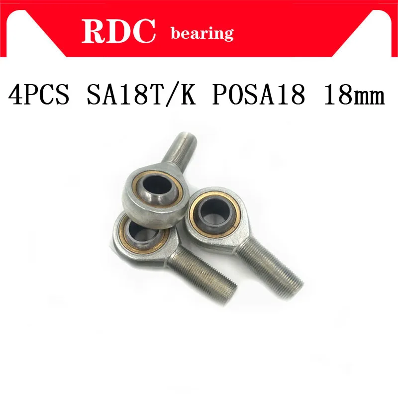 

Free Shipping 4pcs SA18T/K POSA18 18mm High quality Male Right Hand Thread Rod End Joint Bearing Metric Thread M18x1.5mm
