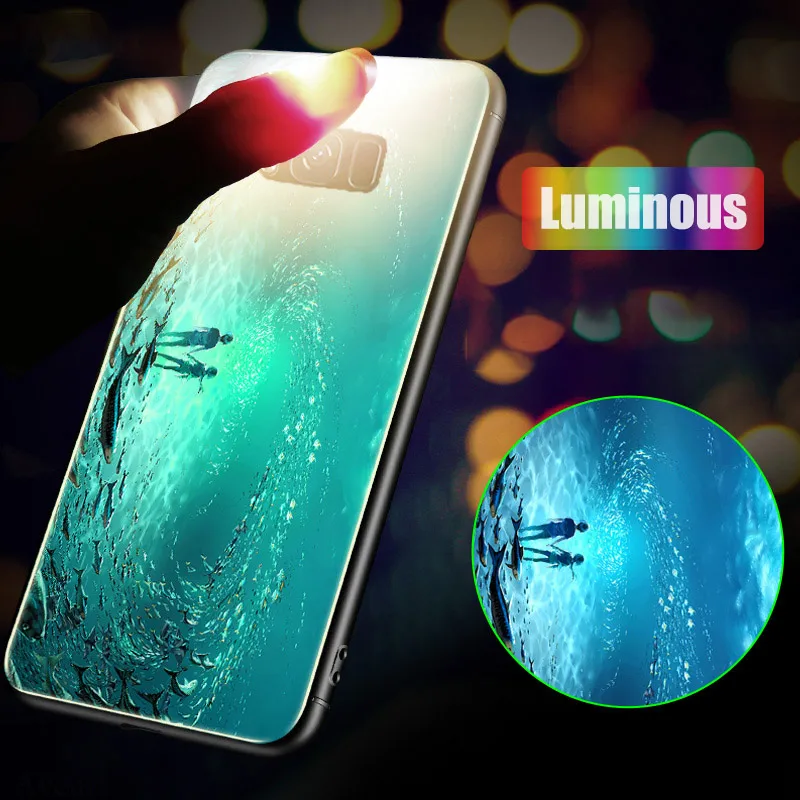 BFOLLOW Luminous Case for Samsung Galaxy S9 / Plus S8 Note 8 9 Tempered Glass Back Hard Cover |