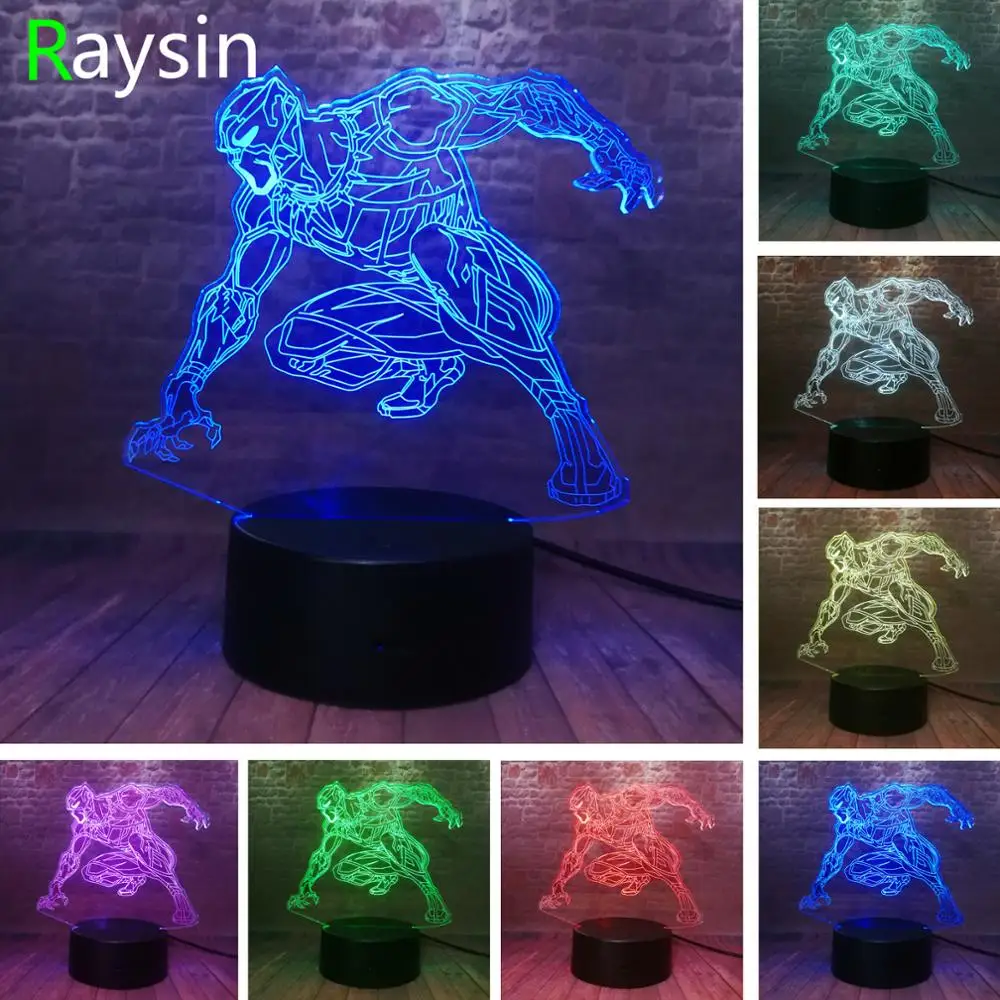 

The Avengers Black Panther Figurines 3D Illusion Nightlight LED 7 Colors Changing Desk Lamp Marvel Hero Figure Toys Boys Gifts