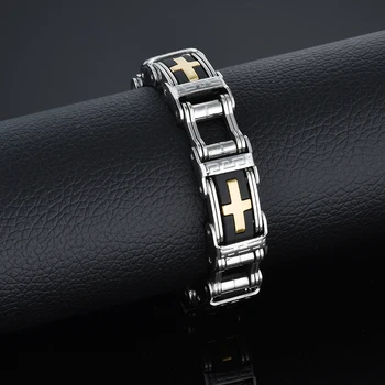 

Fashion Stainless Steel Men Bracelet Cross Bracelet Two Tone Chain Charm Bracelet Bangle for male