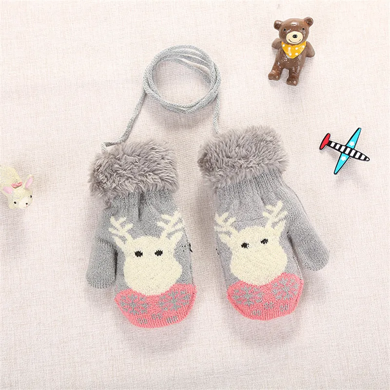 Baby Gloves Kids Mittens Baby Accessories Cartoon Deer Knit Flap Cover Gloves Toddler Thicken Patchwork Hot Winter Warm Gloves (3)