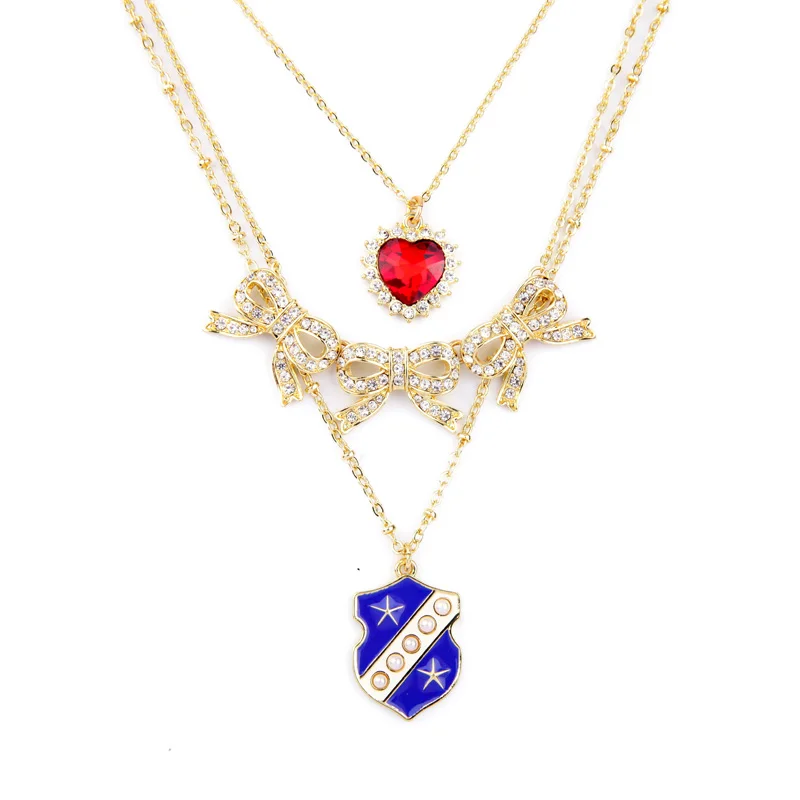 

Layered Necklace 2016 New Alloy Fashion Thin Chain Red Heart Bowknot Geometric Pendant Necklace Birthday Gift