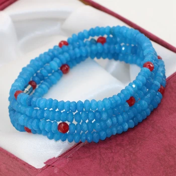 

Unique design 4 rows new fashion 2*4mm blue jades stone chalcedony abacus faceted multilayer long bracelet elegant jewelry B2770