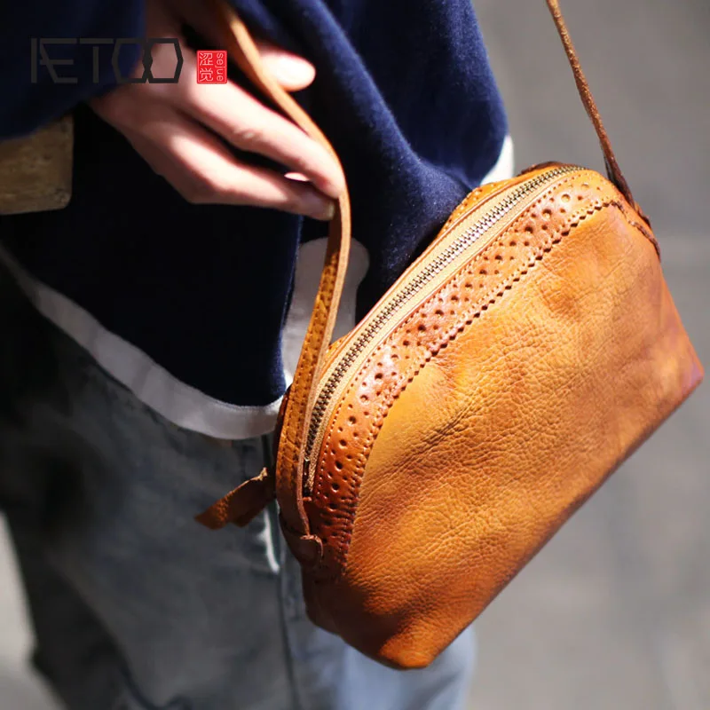 

AETOO 2017 new leather bag Xiekua package art Mori Leather Shoulder Bag retro minimalist small shells