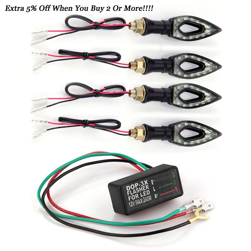 

CARCHET 4Pcs Motorcycle Amber 12 LED Turn Signal Light Bulb Lamp + Flasher Lights 12V 1W Indicator Blinker Flash Bike Lamp