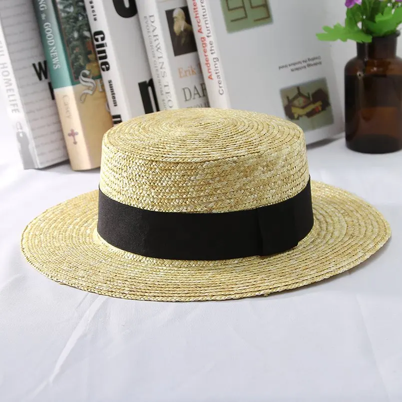 GEMVIE أسلوب بسيط 100% القش قبعة قبعة صيفية للنساء الرجال الأشعة فوق البنفسجية حماية شاطئ كاب أسود الفرقة شقة أعلى شقة حافة الطاقية بنما