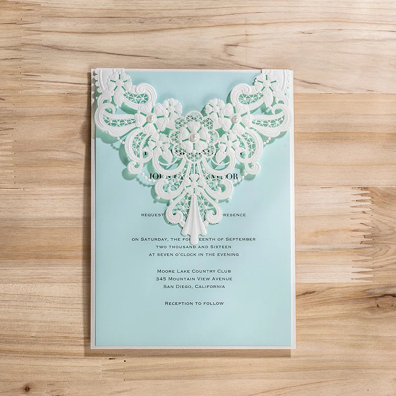 100pcs Vertical Laser Cut White Hollow Flora Wedding Invitation with envelope insert Customizable CW5190 |