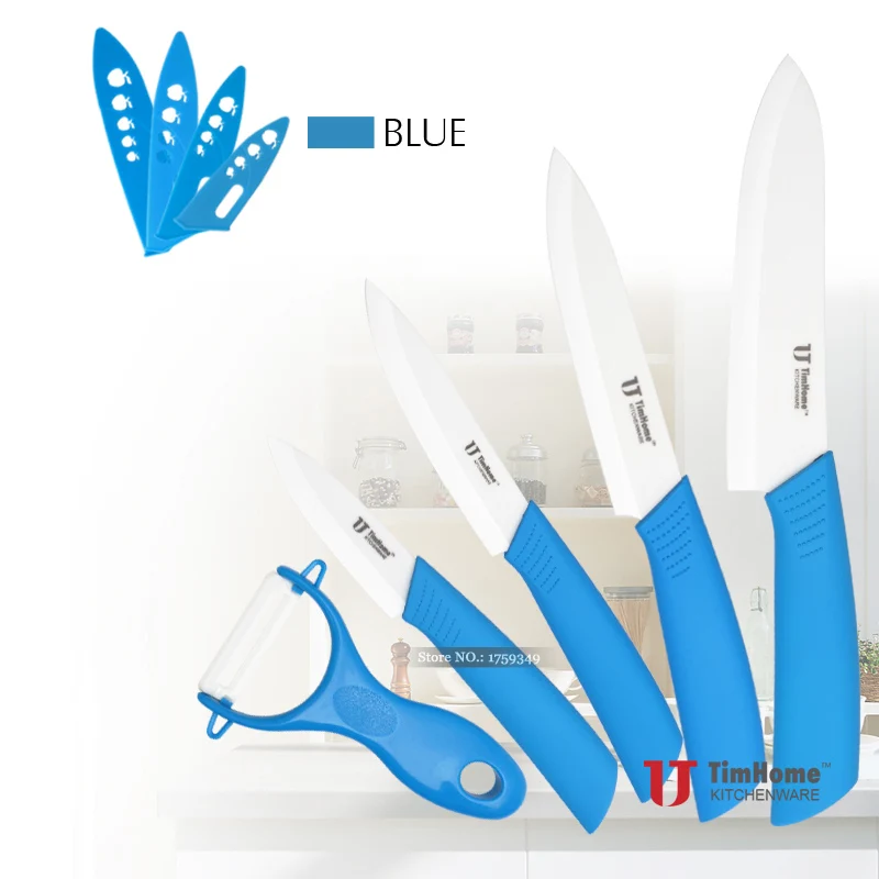 5 шт. набор керамических ножей для кухни " 4" " 6" поварские ножи+ Керамическая овощечистка+ 4 шт нож оболочка/крышка Timhome керамический нож