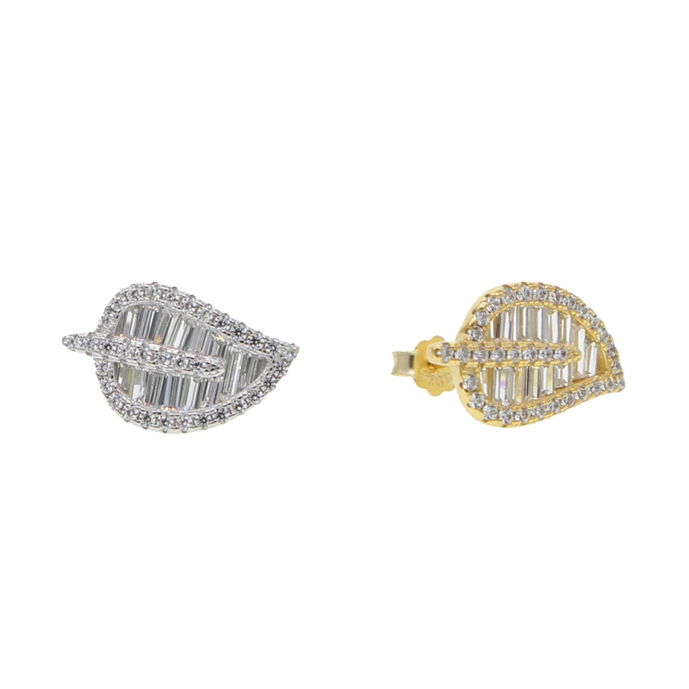 Delicate 925 sterling silver women classic trendy jewelry minimal cute leaves Sparking bling leaves cz leaf stud earrings