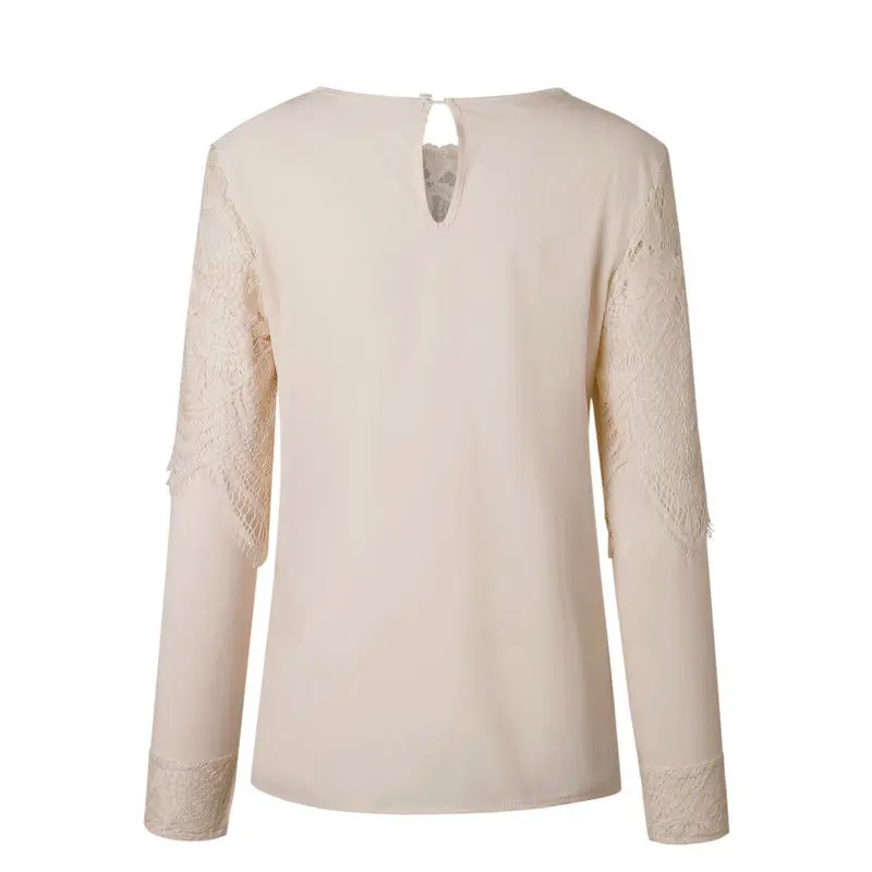 Patchwork 2018 Nouveau De T Chemise Automne blanc Longues Pull Bleu Tops Lâche Vêtements Mode Décontractés shirts cou Blouse Dentelle Manches O À Femmes rOqnXr