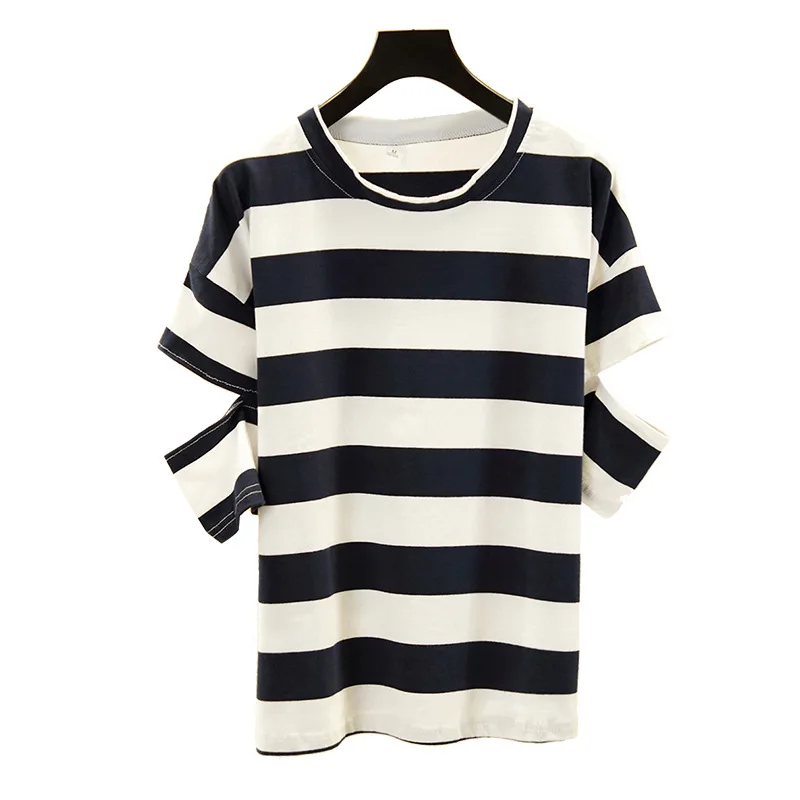 

ZXQJ Spring New Striped Cotton Short Sleeve Top for Women in the Korean Fashion T-shirt Version 2019 ulzzang womens clothing