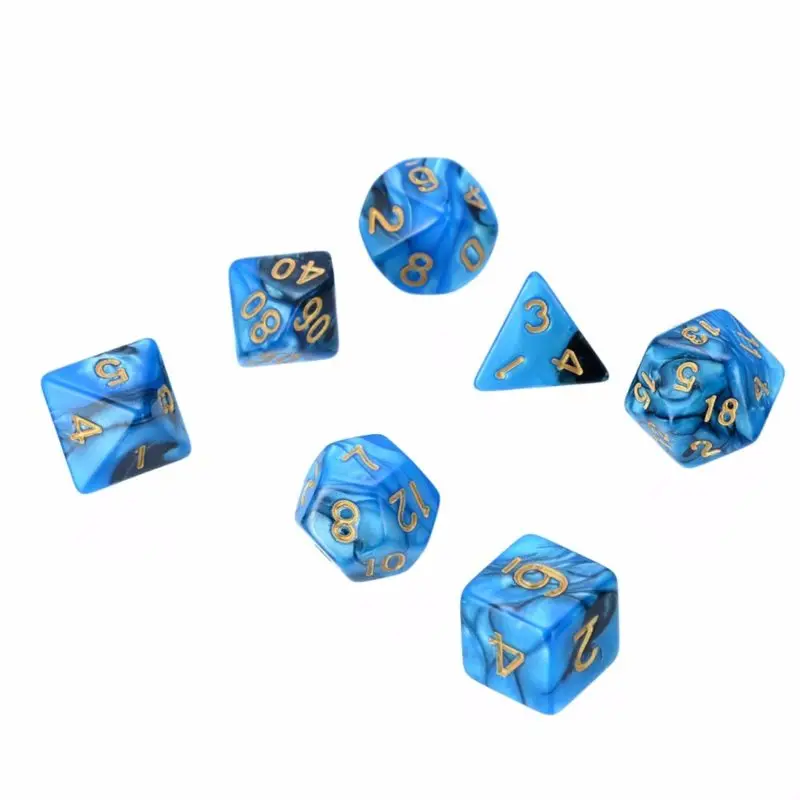 

Blue Dice For TRPG Dungeons Dragons 7pcs/Set Table Games Resin Tool Gift Polyhedral High Quality Durable