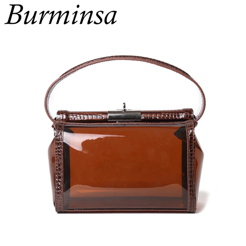 

Burminsa Unusual Box Women Transparent Bags Vintage Small Crocodile Cowhide Leather Handbags Ladies Shoulder Messenger Bags 2019