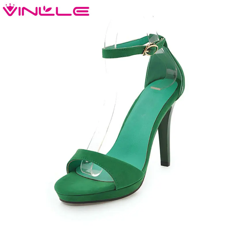 

VINLLE 2018 Women Sandals Shoes Woman Pointed Toe Thin High Heel Slingback Ankle Strap Ladies Wedding Shoes Size 34-43