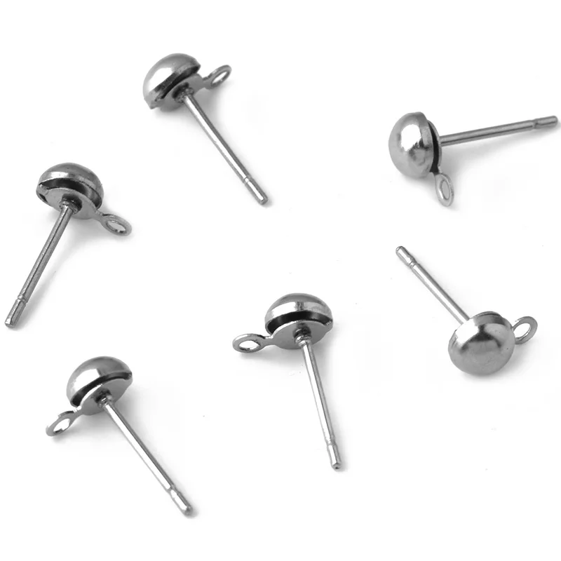 

30pcs Stainless Steel 5MM Earring Post W/Stoppers For Diy Jewelry Finding Steel Color