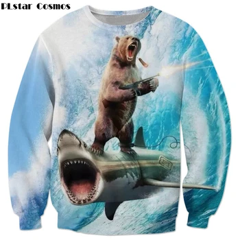 

PLstar Cosmos hot sale Autumn Men Women Long sleeve Sweatshirt Funny Brown bears and sharks 3d print casual Hipster Pullover