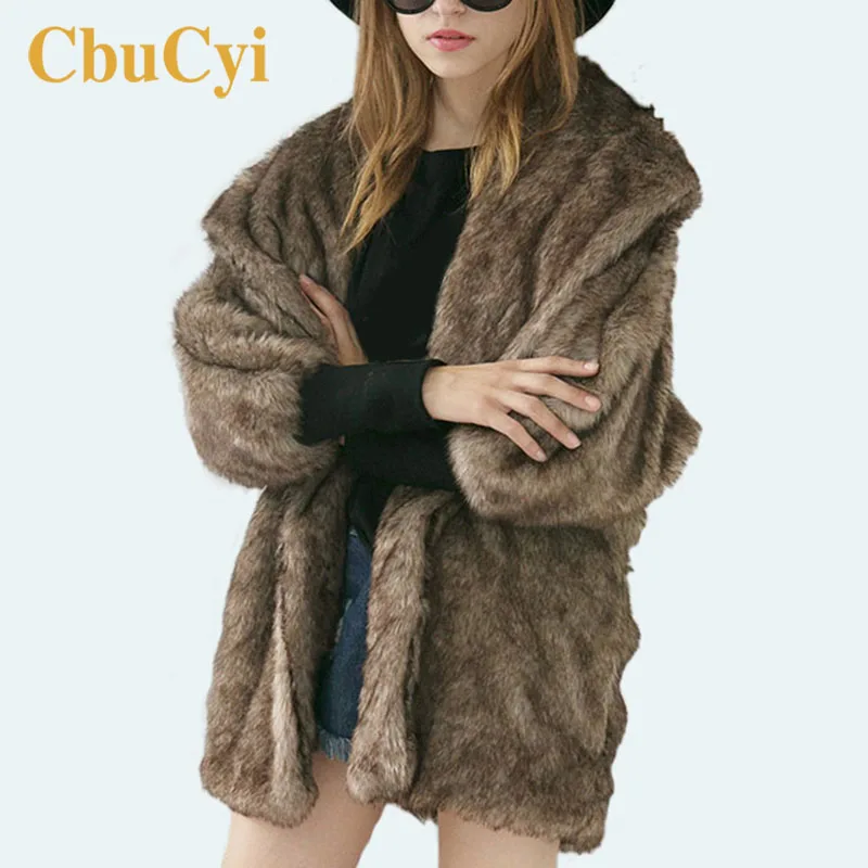 

Ladies Large Lapel Faux Ribbit Fur Coat Turn-down Collar Loose Imitation Fur Coat Women New Fashion Slim Fur Overcoat Plus Size