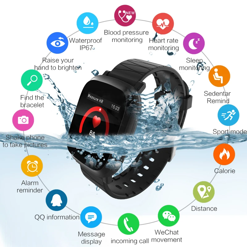 

Sports Smart Watch Men Women Heart Rate Monitor Smart Bracelet Blood Pressure Measurement Waterproof Swim For IOS Android