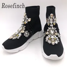 Rhinestone Sneakers Fashion Crystal Gemstone Socks Sneakers Women Socks Sneaker Women Short Boots Casual Shoes WK113 crystal sneakers women sneakers with crystals women sock sneakers fashion sneakers women boots sneakers women wk85