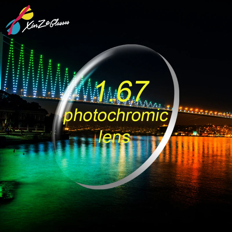 

XINZE 1.67 index photochromic grey lens myopia presbyopic prescription aspheric hard resin lenses UV protection thin clear