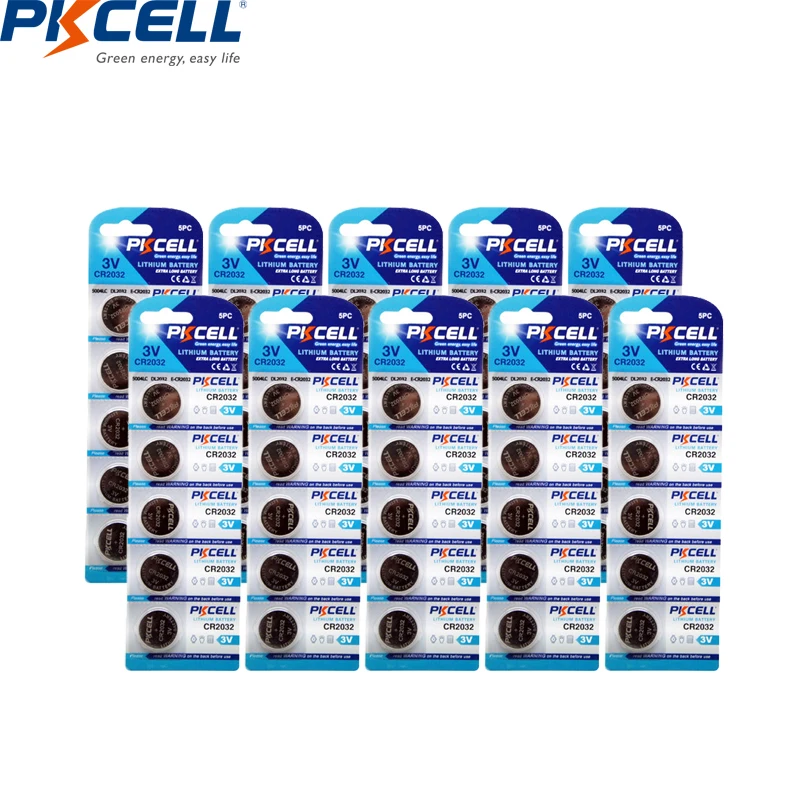 

50PCS/ 10card PKCELL cr2032 battery 3v lithium batteries DL2032, BR2032, KL2032, 15004LC, L2032, ECR2032for Toy Watch keys