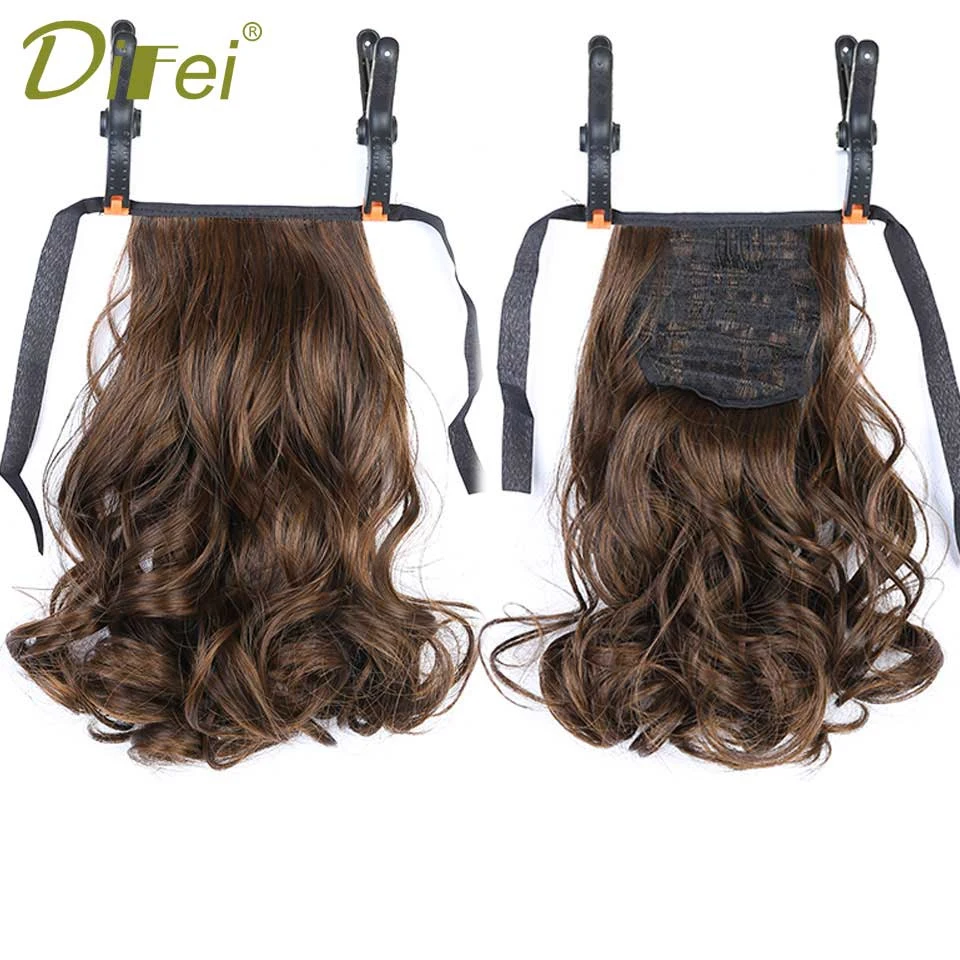 

DIFEI Short Clip In Drawstring Curly Ponytail Hair Pieces Heat Resistant Synthetic Fake Hair Tail Horse Tress Short Hair