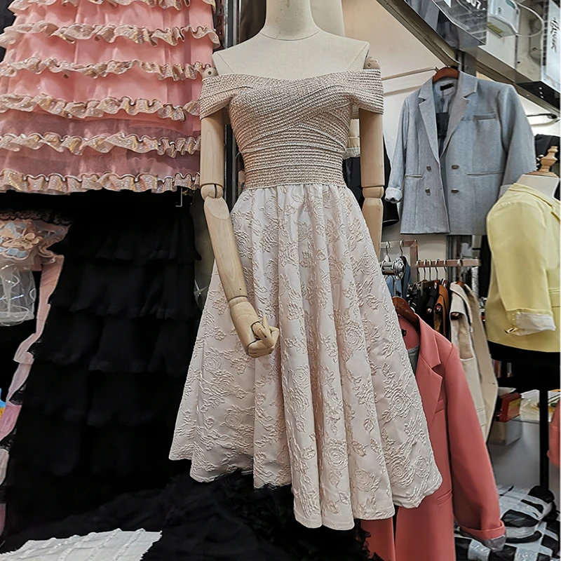 

HIGH STREET New Fashion Runway 2019 Designer Party Dress Women's Slash Neck Off The Shoulder Jacquard Dress
