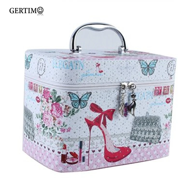 

3 Pcs Korean Makeup Cosmetics Set Women Beautician Professional Printing Portable Cosmetic Box Manicure Cases Travel Organizer
