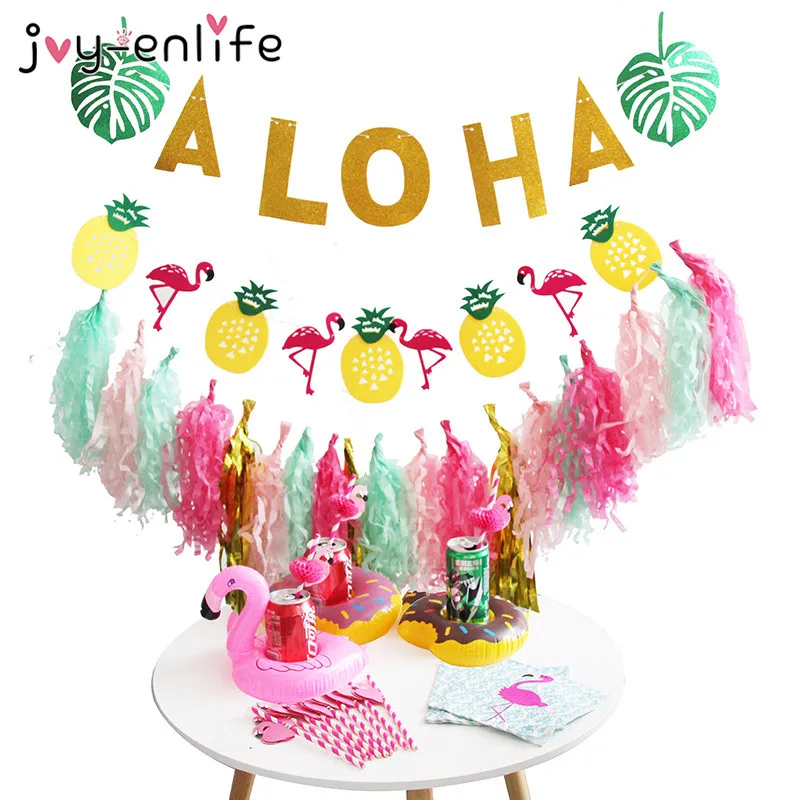 "ALOHA" День Рождения Декор Фламинго вечерние баннеры бумажные кисточки гирлянды воздушные шары девичник вечерние украшения