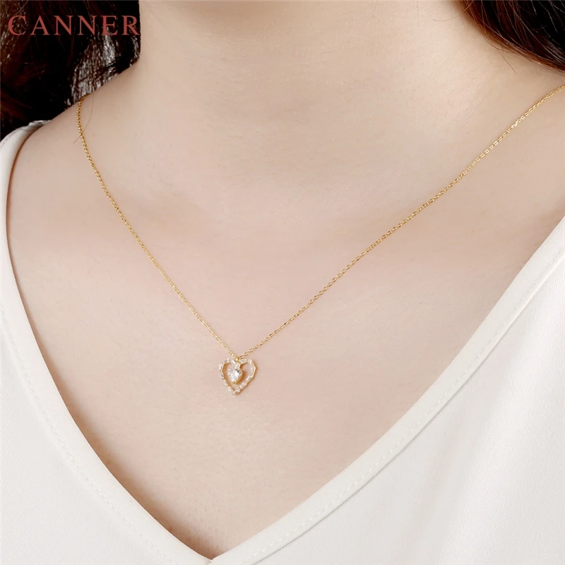 925 Sterling Silver Zircon Heart Necklaces Pendants Wedding Jewelry Gifts Gold Chain CZ Crystal Necklace Women collar mujer C40