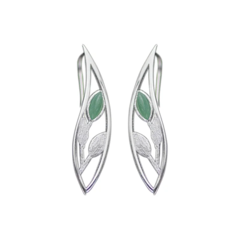 

High quality 925 Sterling Silver Jade Trendy Irregular shape Drop Earrings For Women