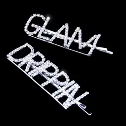 Для женщин блестящие девичьи со стразами-невидимок искусственного кристалла Смешные Письма GLAM пиздить заколки для волос "сделай сам"