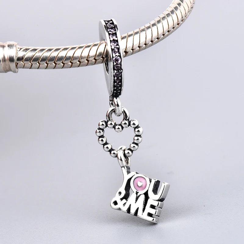 Fits Original Pandora Charm Bracelet pink Enamel you and me 925 Sterling Silver Charms Beads