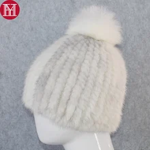 Повседневные зимние теплые женские вязаные шапки из натурального меха норки, шапки из натурального меха норки для девушек, шапки из натурального меха лисы
