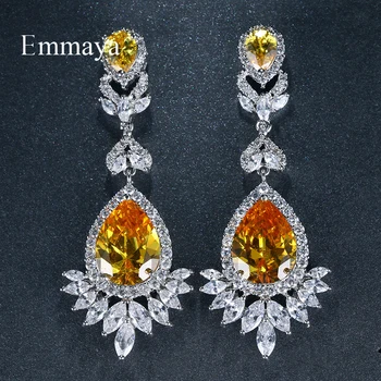 

EMMAYA Brand Luxury Silver Color 3 Colors Long Cz Crystal Drop Earring Fashion Wedding Women Jewelry Wedding