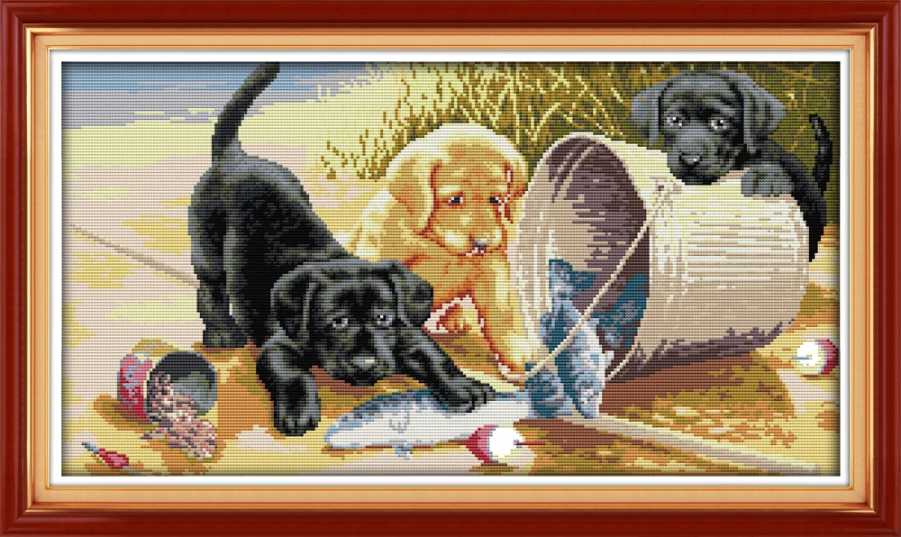 

Three dogs 4 cross stitch kit aida 14ct 11ct count printed canvas stitches embroidery DIY handmade needlework