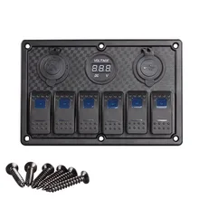 USB Cigarette Lighter Socket Voltmeter 6 Gang LED Car Boat Rocker Switch Panel Dual Car Switch Panel LED Boat Switch Panel 5 gang on off car toggle switch panel 4 2a dual usb socket charger led voltmeter cigarette lighter boat marine truck switches