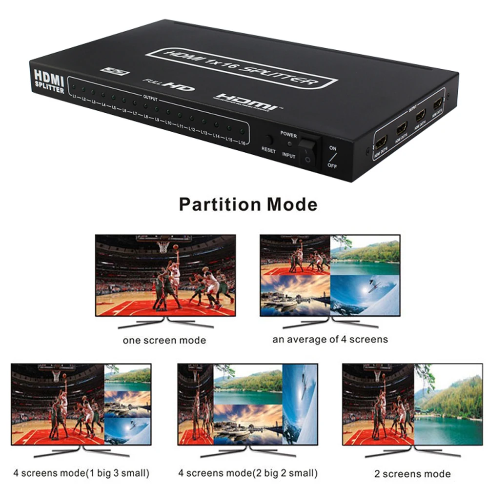 Fully HDMI 1.4 Version 1X16 HDMI Splitter 1 input 16 output Port HDMI Switcher Switch Converter Box 4K2K 1080P Blu-ray Players Fully HDMI 1.4 Version 1X16 HDMI Splitter 1 input 16 output Port HDMI Switcher Switch Converter Box 4K2K 1080P Blu-ray Players