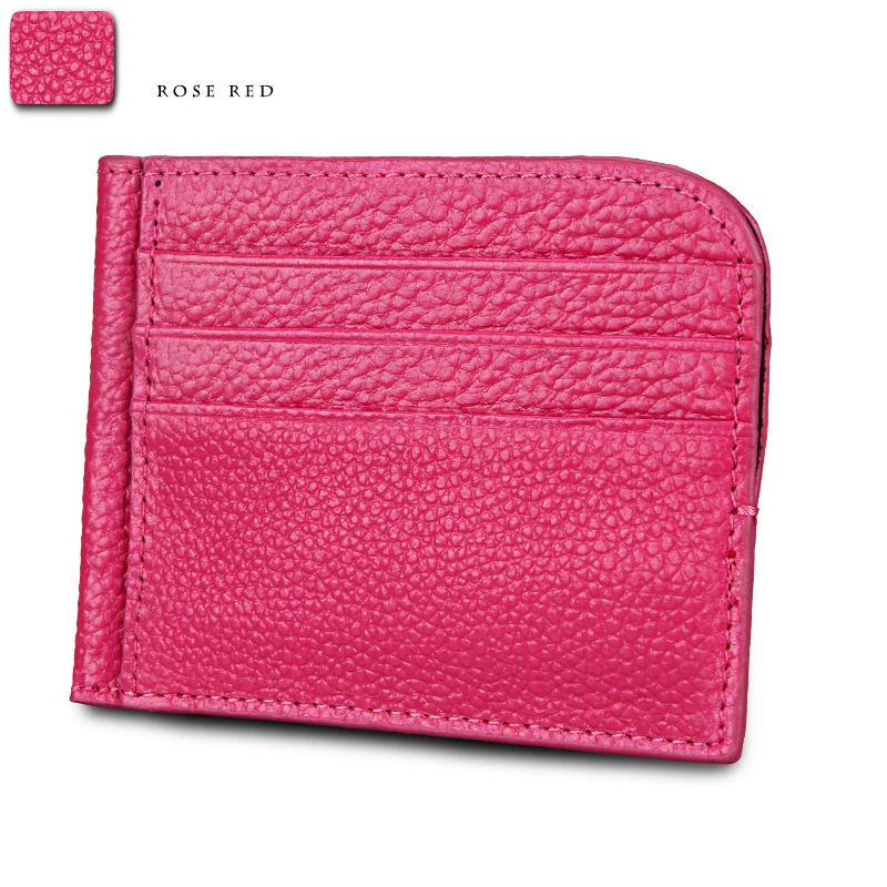 rose red Тонкий кошелек ID держатель для кредитных карт сумки для путешествий твердая натуральная кожа сумка для унисекс маленький тонкий Carteira для мужчин и женщин - Цвет: rose red
