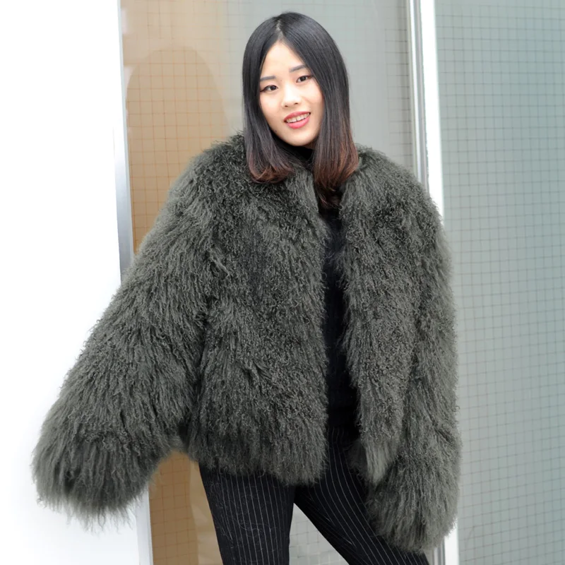 Женская зимняя куртка из монгольской шерсти|fur black|fur collar down jacketfur shaws |
