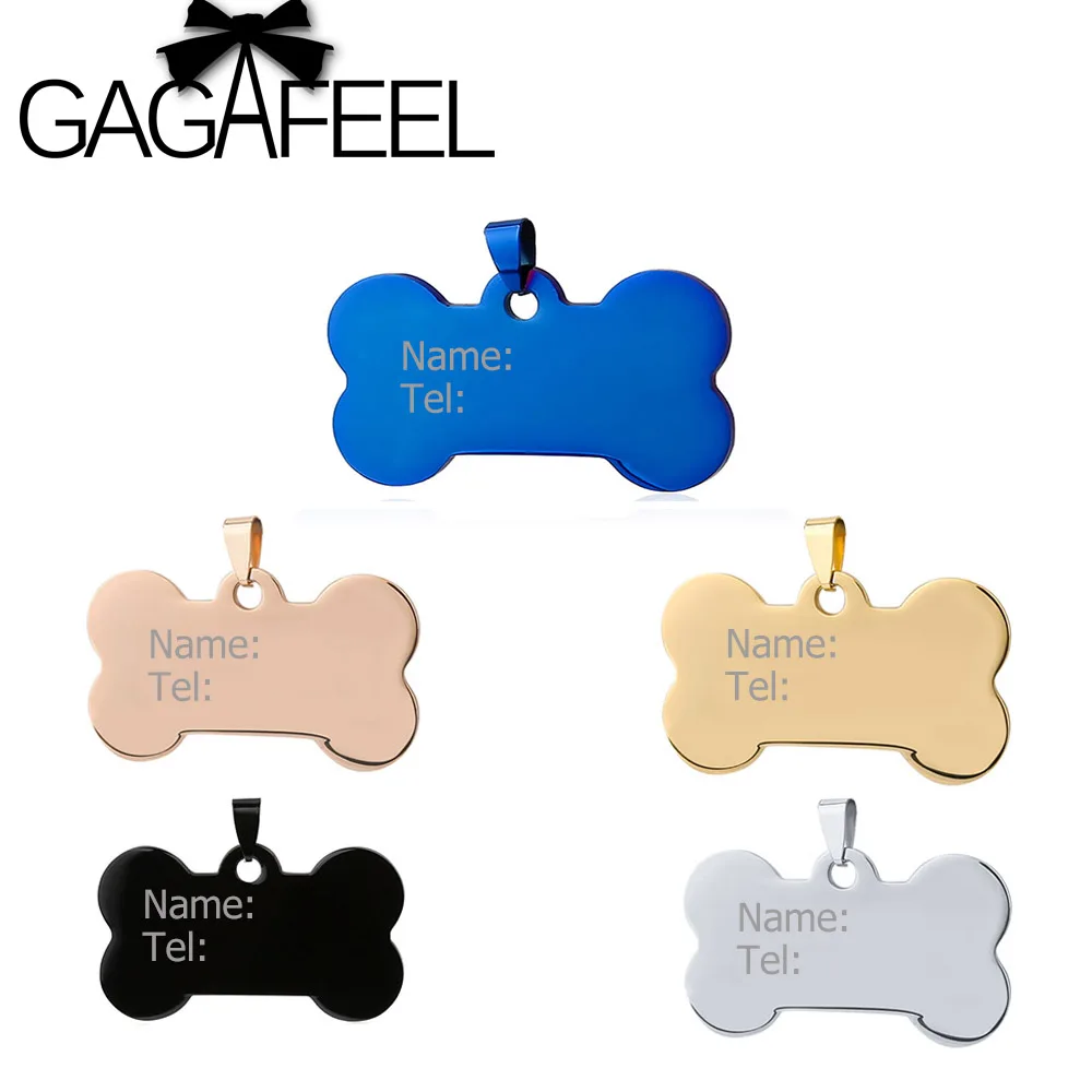 GAGAFEEL المقاوم للصدأ Neklace شخصي أنقش نص الحيوانات الأليفة ID الكلمات الكلب علامة تحديد تخصيص اسم عنوان الهاتف