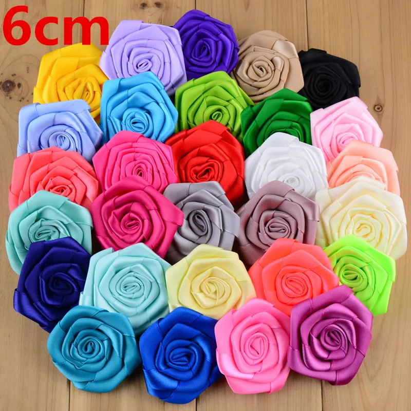 

100pcs/lot 2.4'' Stain Rosettes Handmade Rose Flowers For DIY Wedding Bouquet Girls Hair Accessories MH20