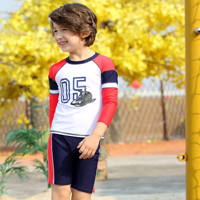 

3-piece Set Boy's Swimwear Swimsuit Kids Swimming Suit Rash Guard UV Protection Long Sleeve UPF50+ Long Sleeve Shirt Trunks Cap