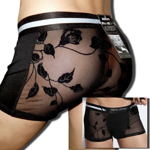 Sexy Mens Transparent Plus Size Boxers Black Rose Flower Lace Gauze Underwear Men Personality Panties Sexy Sexy Mens Transparent Plus Size Boxers Black Rose Flower Lace Gauze Underwear Men Personality Panties Sexy